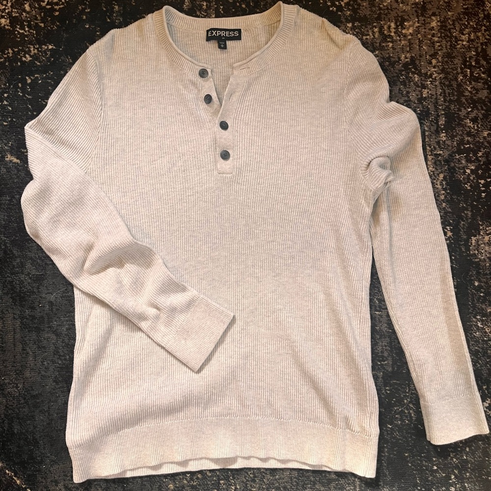Express Men's Light Cream Crewneck Sweater